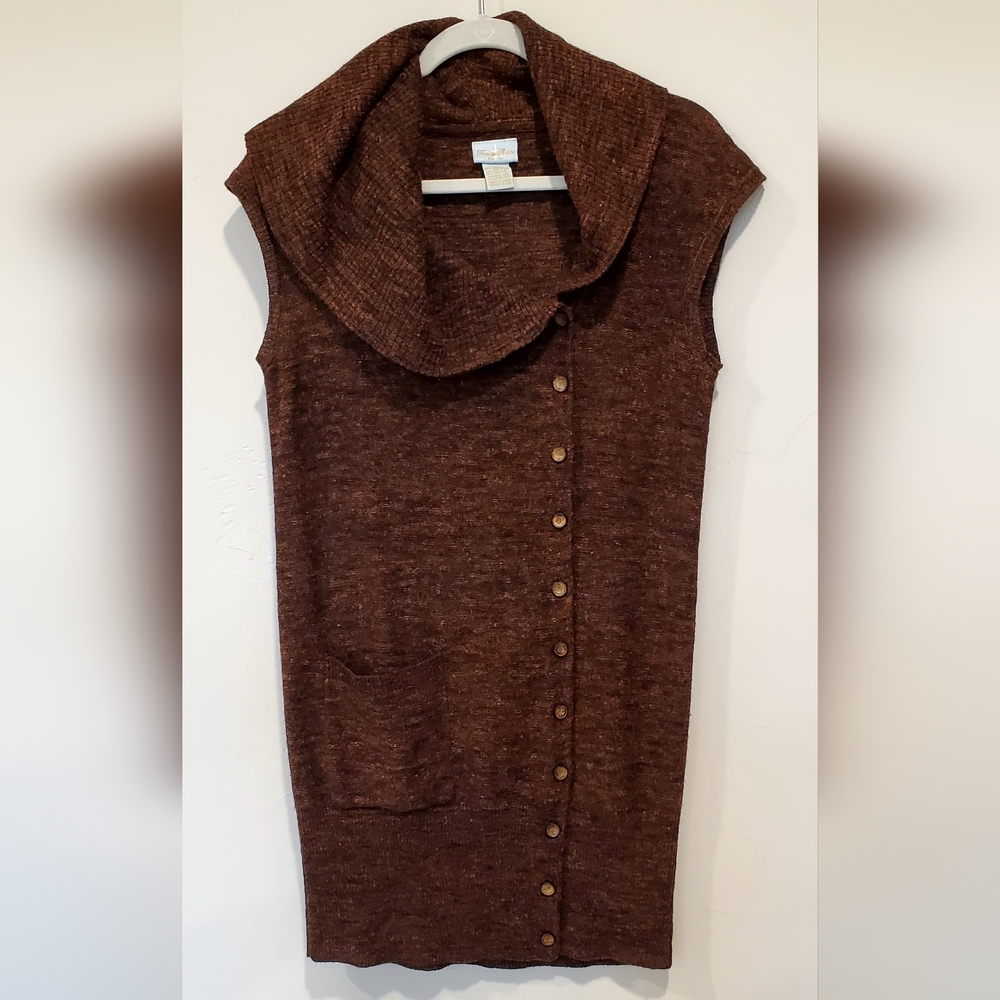 Tracy Reese Wool/Linen Cranberry Black Longline Vest Cardigan Sweater, Med, EUC - Picture 2 of 16